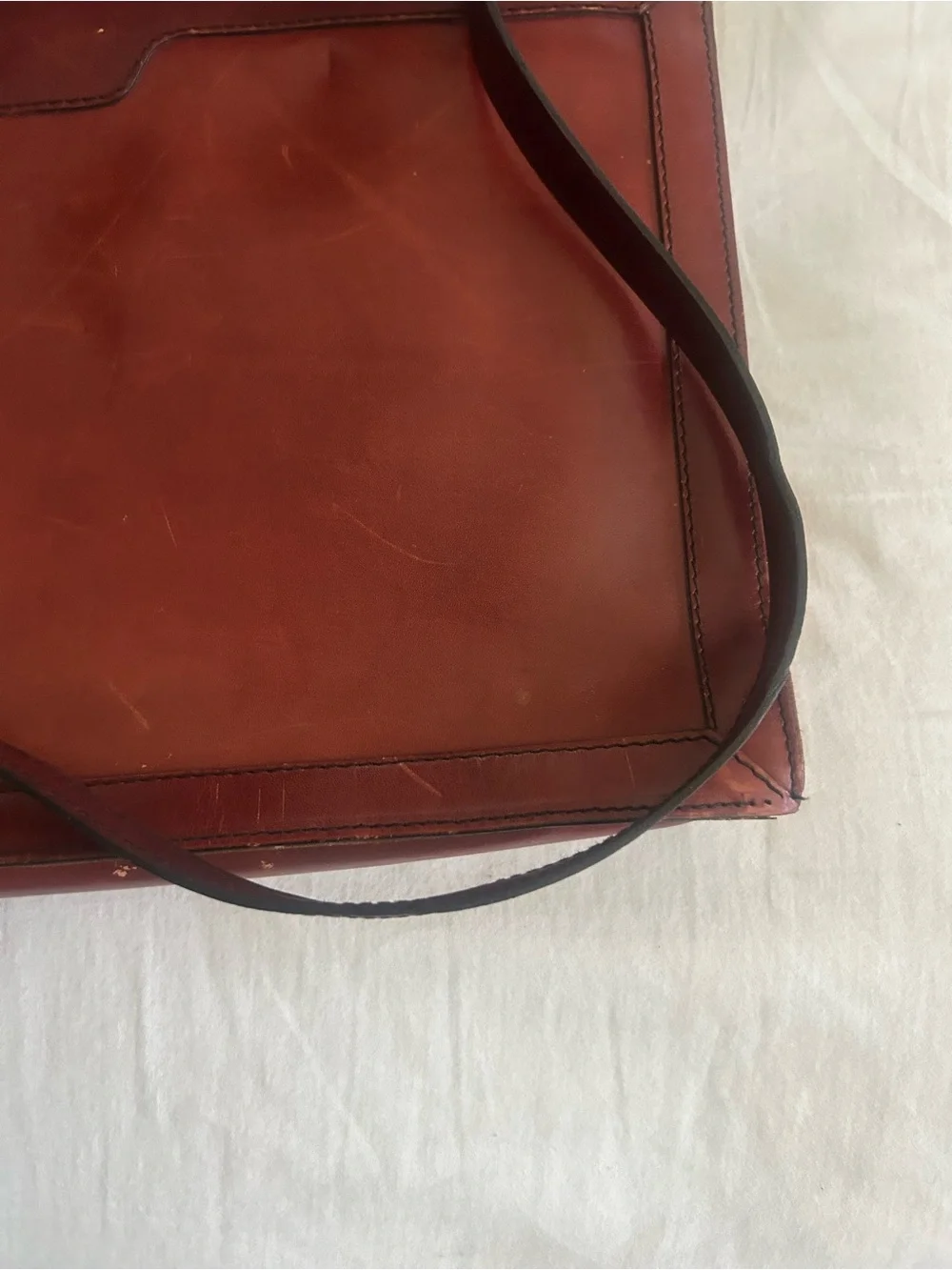 VINTAGE Leather Satchel Bag with Gold Handle - Brown